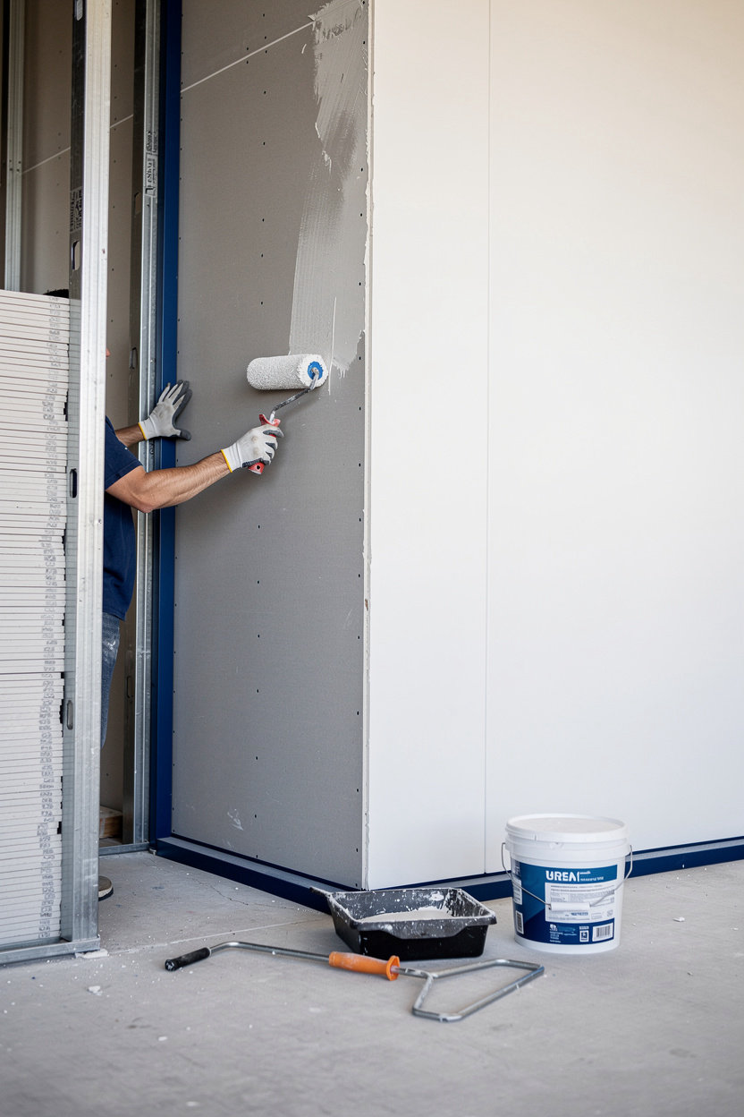 Navas Finishes professional drywall and painting process from metal studs to finished wall